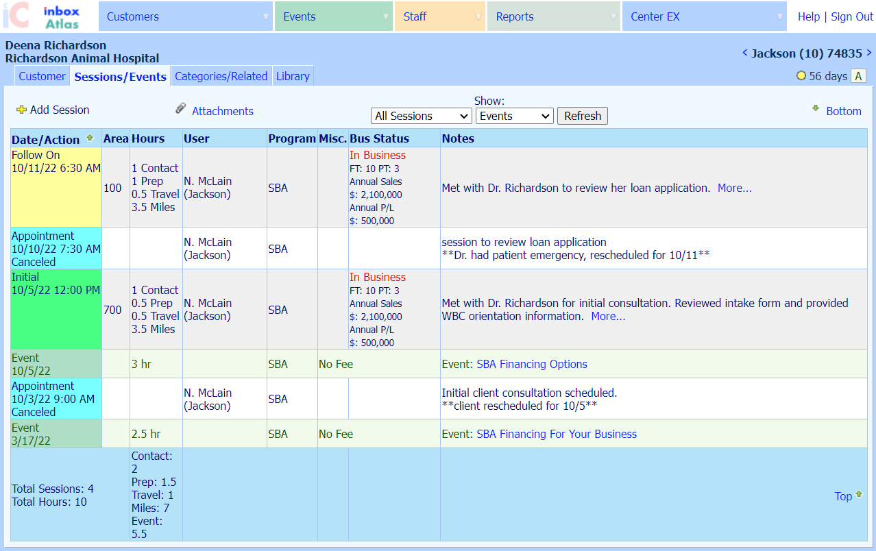 Sessions and Events View